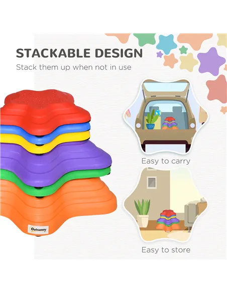 Outsunny 6-Piece Kids Balance Stepping Stones, Starfish Style Non-slip Obstacle Course, Stackable Balance Blocks Garden Toys Enc