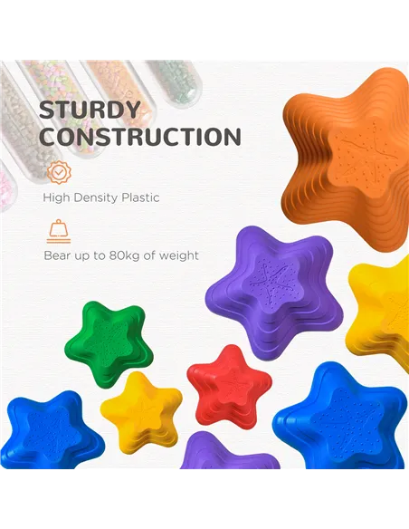 Outsunny 6-Piece Kids Balance Stepping Stones, Starfish Style Non-slip Obstacle Course, Stackable Balance Blocks Garden Toys Enc