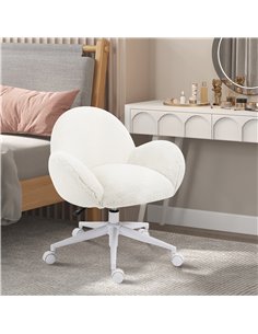 HOMCOM Makeup Vanity Chair, Cute Fluffy Desk Chair with Rolling Wheels for Bedroom Living Room, Cream White 2