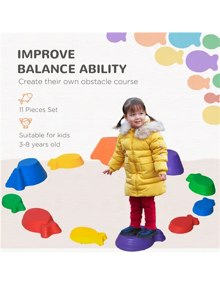 Outsunny 11 Piece Kids Balance Stepping Stones - Multicoloured