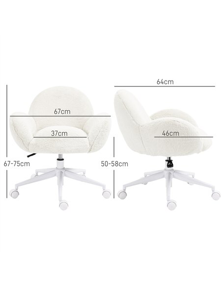 HOMCOM Makeup Vanity Chair, Cute Fluffy Desk Chair with Rolling Wheels for Bedroom Living Room, Cream White