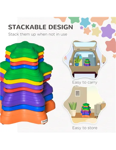 Outsunny 11-Piece Balance Stepping Stones for Kids Starfish Style Non-slip Obstacle Course Stackable Balance Blocks Garden Toys 