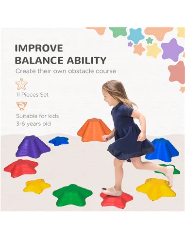 Outsunny 11-Piece Balance Stepping Stones for Kids Starfish Style Non-slip Obstacle Course Stackable Balance Blocks Garden Toys 