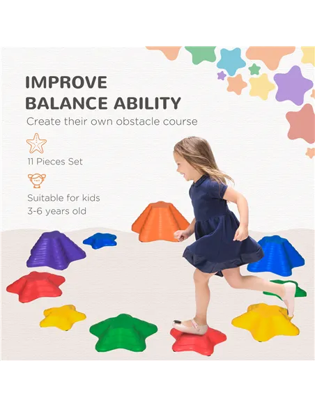 Outsunny 11-Piece Balance Stepping Stones for Kids Starfish Style Non-slip Obstacle Course Stackable Balance Blocks Garden Toys 