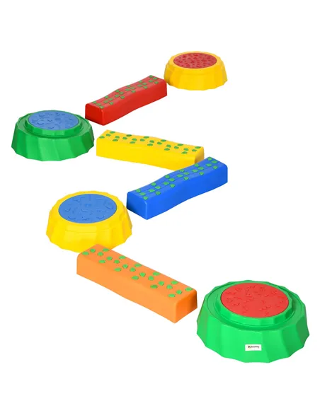 Outsunny Eight-Piece Kids Stepping Stones, with Non-Slip Surface & Bottom, for Toddlers - Multicoloured
