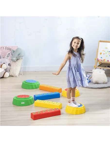 Outsunny Eight-Piece Kids Stepping Stones, with Non-Slip Surface & Bottom, for Toddlers - Multicoloured