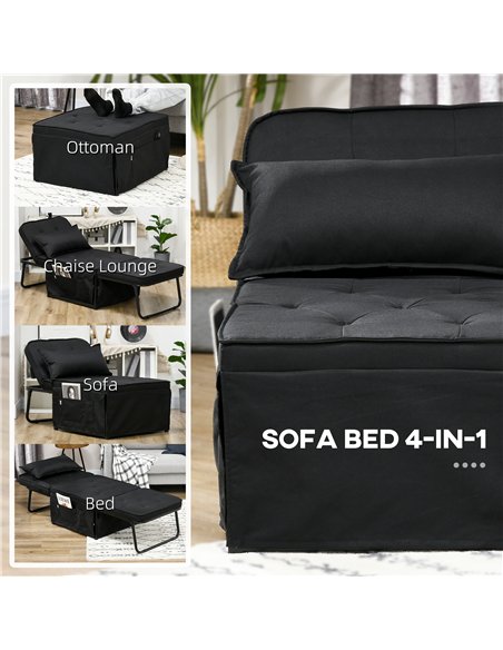 HOMCOM Fabric Sleeper Chair, Folding Chair Bed with Adjustable Backrest, Pillow, Side Pockets for Living Room, Black
