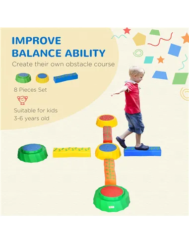 Outsunny Eight-Piece Kids Stepping Stones, with Non-Slip Surface & Bottom, for Toddlers - Multicoloured