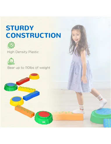 Outsunny Eight-Piece Kids Stepping Stones, with Non-Slip Surface & Bottom, for Toddlers - Multicoloured