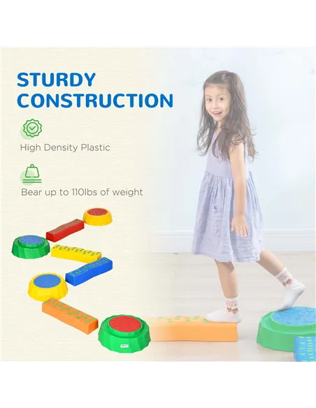 Outsunny Eight-Piece Kids Stepping Stones, with Non-Slip Surface & Bottom, for Toddlers - Multicoloured