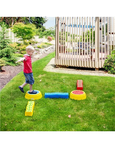 Outsunny Five-Piece Kids Stepping Stones and Balance Bridge w/ Non-Slip Surface & Bottom. for Toddlers - Multicoloured