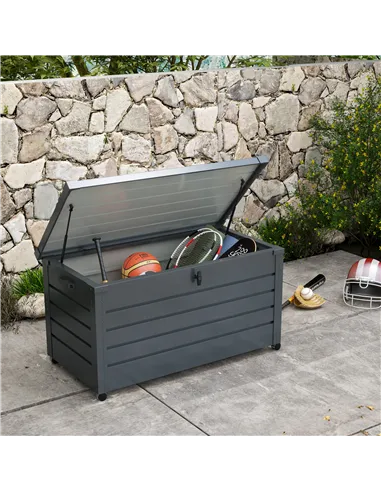 Outsunny 311L Galvanised Steel Garden Storage Box, with Lock - Dark Grey