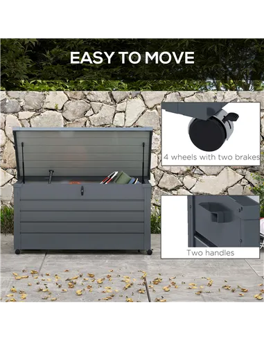 Outsunny 311L Galvanised Steel Garden Storage Box, with Lock - Dark Grey