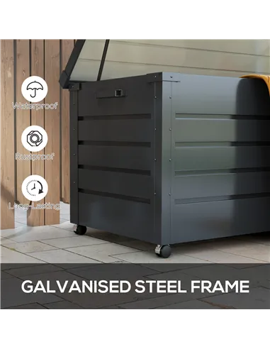 Outsunny 311L Galvanised Steel Garden Storage Box, with Lock - Dark Grey
