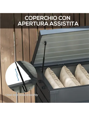 Outsunny 311L Galvanised Steel Garden Storage Box, with Lock - Dark Grey