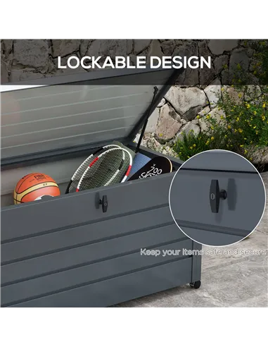 Outsunny 311L Galvanised Steel Garden Storage Box, with Lock - Dark Grey