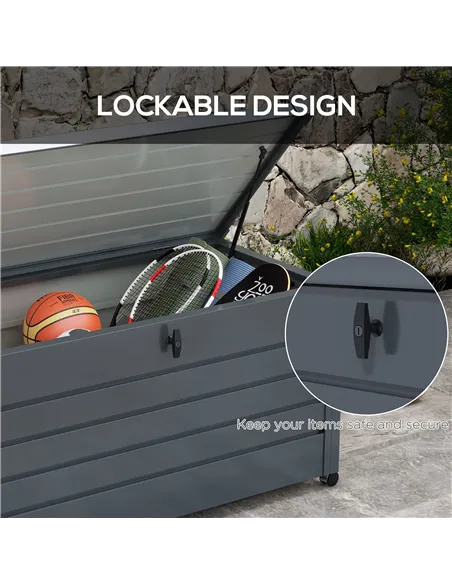 Outsunny 311L Galvanised Steel Garden Storage Box, with Lock - Dark Grey