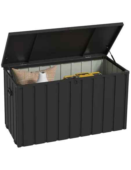 Outsunny 450L Galvanised Steel Garden Storage Box, with Wheels - Dark Grey