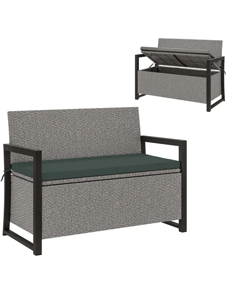 Outsunny 151.5L Storage Garden Bench, with Cushion - Grey