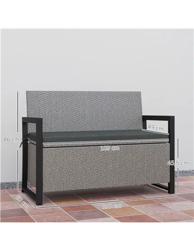 Outsunny 151.5L Storage Garden Bench, with Cushion - Grey