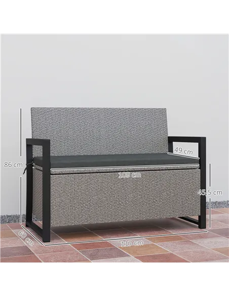 Outsunny 151.5L Storage Garden Bench, with Cushion - Grey