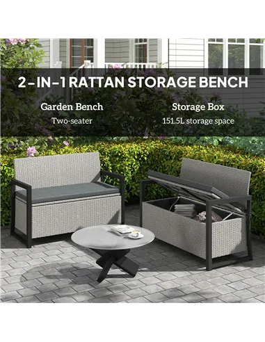 Outsunny 151.5L Storage Garden Bench, with Cushion - Grey