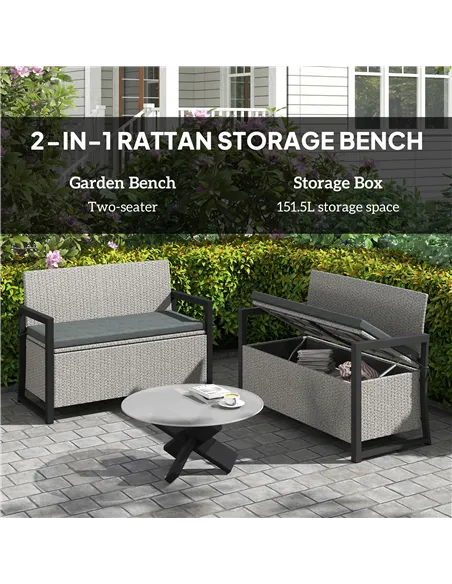 Outsunny 151.5L Storage Garden Bench, with Cushion - Grey