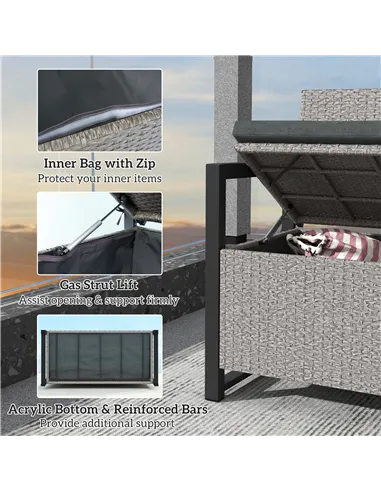 Outsunny 151.5L Storage Garden Bench, with Cushion - Grey