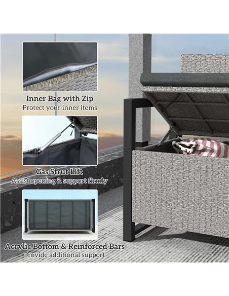 Outsunny 151.5L Storage Garden Bench, with Cushion - Grey