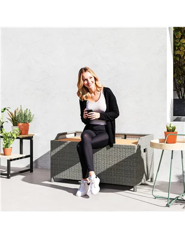 Outsunny 130 L Rattan Garden Storage Box, with Seat - Grey