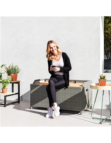 Outsunny 130 L Rattan Garden Storage Box, with Seat - Grey