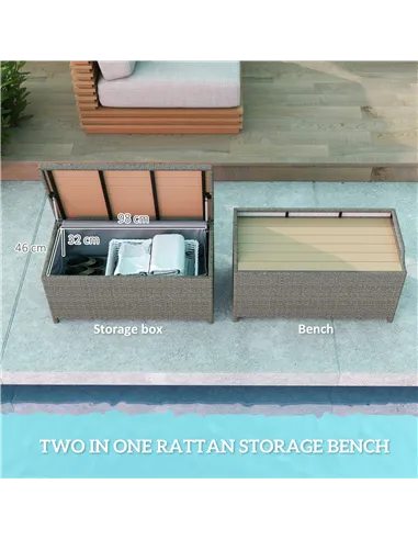 Outsunny 130 L Rattan Garden Storage Box, with Seat - Grey