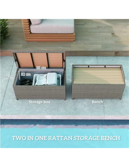 Outsunny 130 L Rattan Garden Storage Box, with Seat - Grey