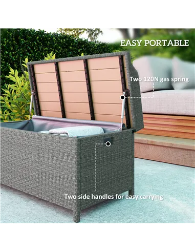 Outsunny 130 L Rattan Garden Storage Box, with Seat - Grey