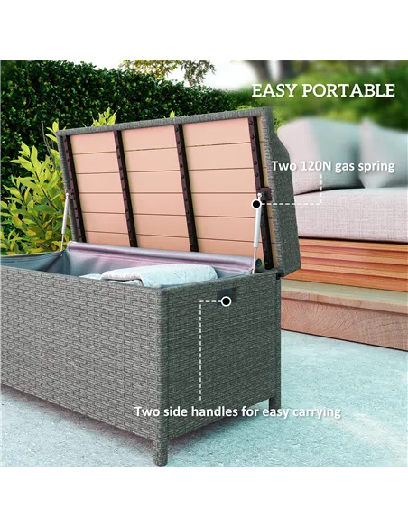 Outsunny 130 L Rattan Garden Storage Box, with Seat - Grey