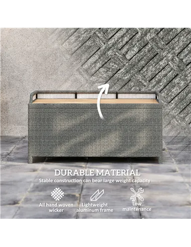 Outsunny 130 L Rattan Garden Storage Box, with Seat - Grey