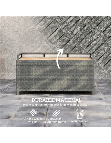 Outsunny 130 L Rattan Garden Storage Box, with Seat - Grey