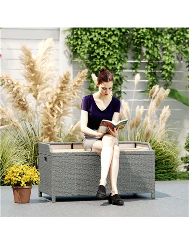 Outsunny 130 L Rattan Garden Storage Box, with Seat - Grey