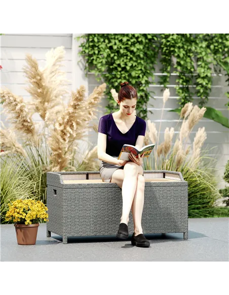 Outsunny 130 L Rattan Garden Storage Box, with Seat - Grey