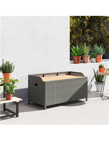 Outsunny 130 L Rattan Garden Storage Box, with Seat - Grey