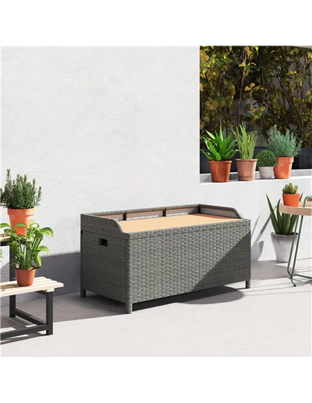 Outsunny 130 L Rattan Garden Storage Box, with Seat - Grey