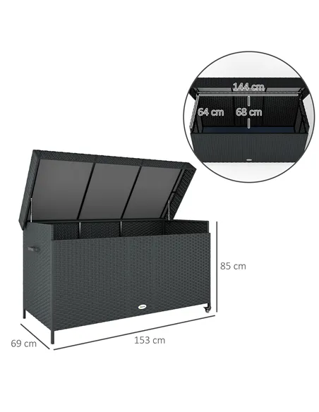 Outsunny 627 L Rattan Storage Box - Black