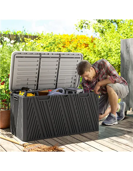 Outsunny 380L Waterproof Outdoor Storage Box, with Lockable Lid - Black