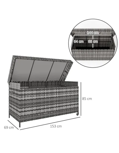 Outsunny 627 L Rattan Storage Box - Dark Grey