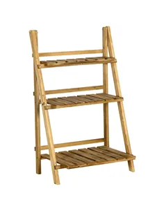 Outsunny Wooden Folding Flower Pot Stand 3 Tier Garden Planter Display Ladder Gardener Storage Shelves Rack Herb Holder (60L x 3