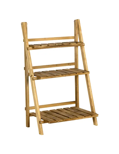 Outsunny Wooden Folding Flower Pot Stand 3 Tier Garden Planter Display Ladder Gardener Storage Shelves Rack Herb Holder (60L x 3