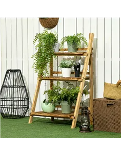 Outsunny Wooden Folding Flower Pot Stand 3 Tier Garden Planter Display Ladder Gardener Storage Shelves Rack Herb Holder (60L x 3 2