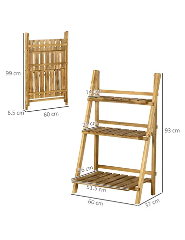 Outsunny Wooden Folding Flower Pot Stand 3 Tier Garden Planter Display Ladder Gardener Storage Shelves Rack Herb Holder (60L x 3