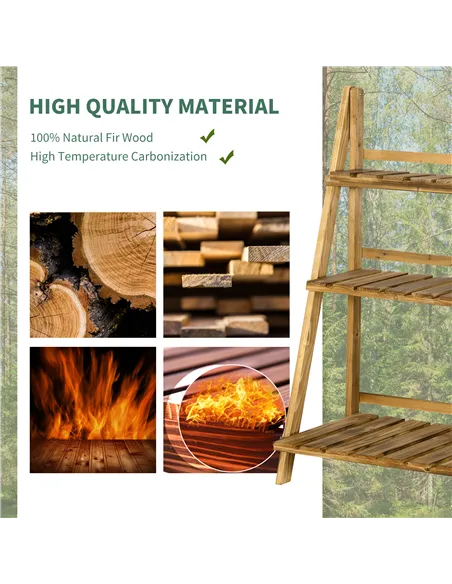 Outsunny Wooden Folding Flower Pot Stand 3 Tier Garden Planter Display Ladder Gardener Storage Shelves Rack Herb Holder (60L x 3