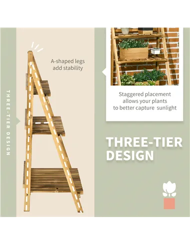 Outsunny Wooden Folding Flower Pot Stand 3 Tier Garden Planter Display Ladder Gardener Storage Shelves Rack Herb Holder (60L x 3